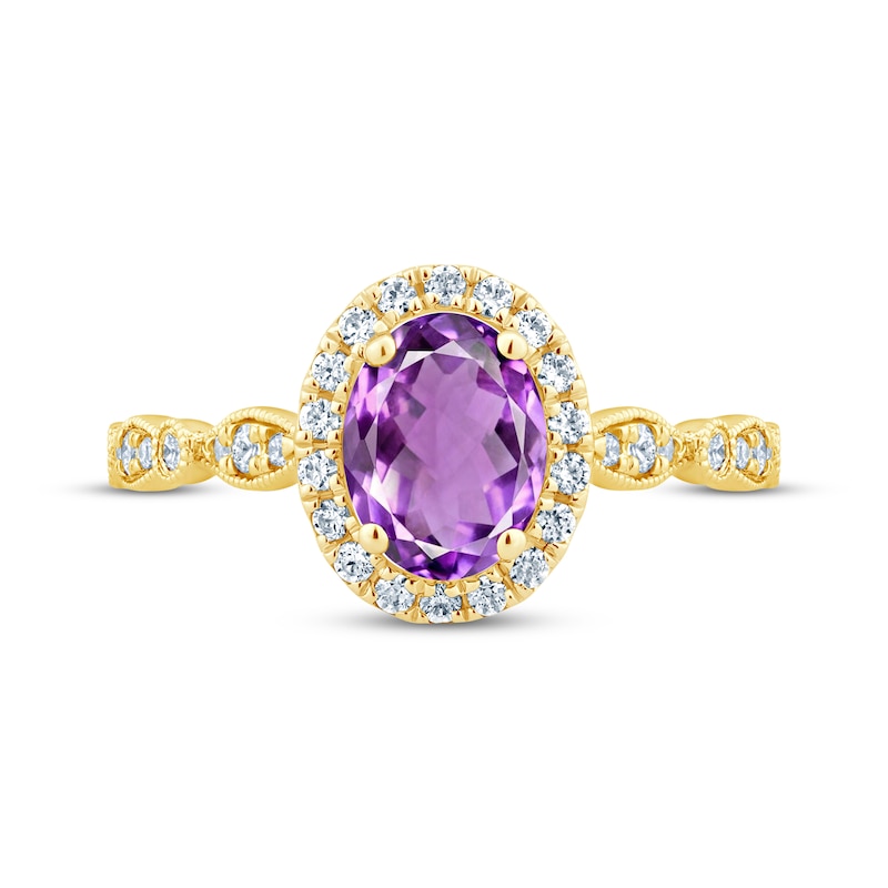 Amethyst & Diamond Oval Halo Engagement Ring 1/3 ct tw Round-cut 14K Yellow Gold