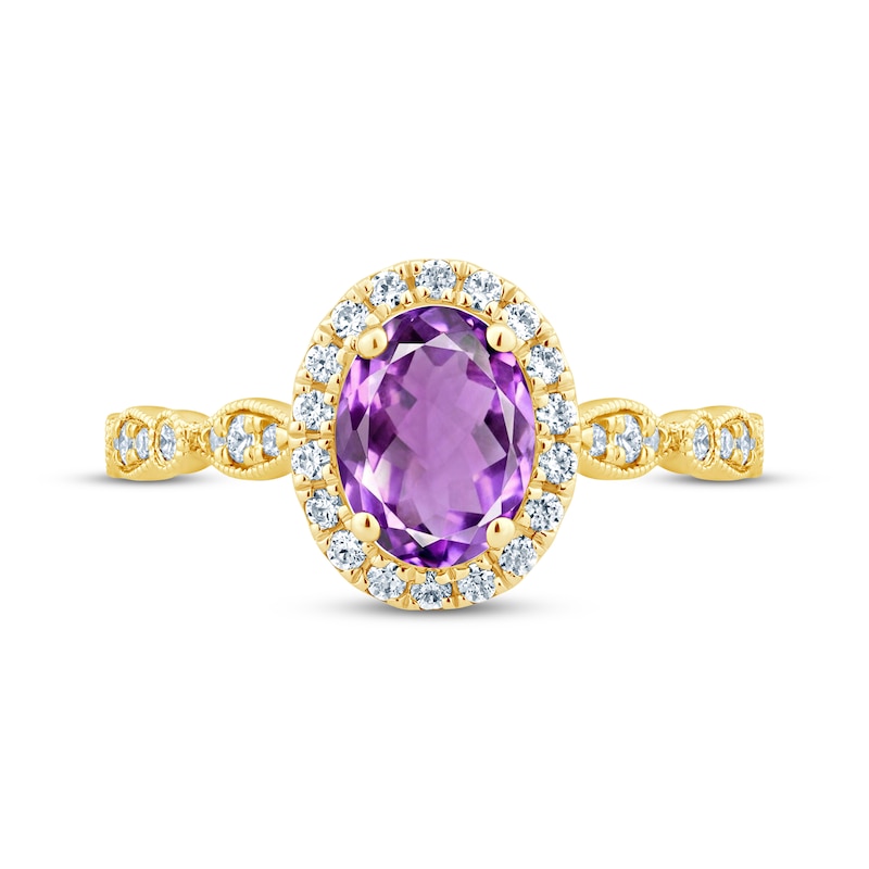 Main Image 3 of Now + Forever Amethyst & Diamond Oval Halo Engagement Ring 1/3 ct tw Round-cut 14K Yellow Gold