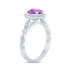 Thumbnail Image 1 of Amethyst & Diamond Oval Halo Engagement Ring 1/3 ct tw Round-cut 14K White Gold