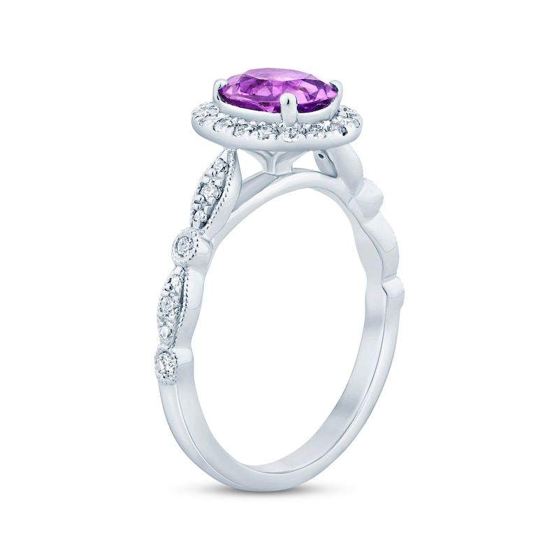 Main Image 2 of Now + Forever Amethyst & Diamond Oval Halo Engagement Ring 1/3 ct tw Round-cut 14K White Gold