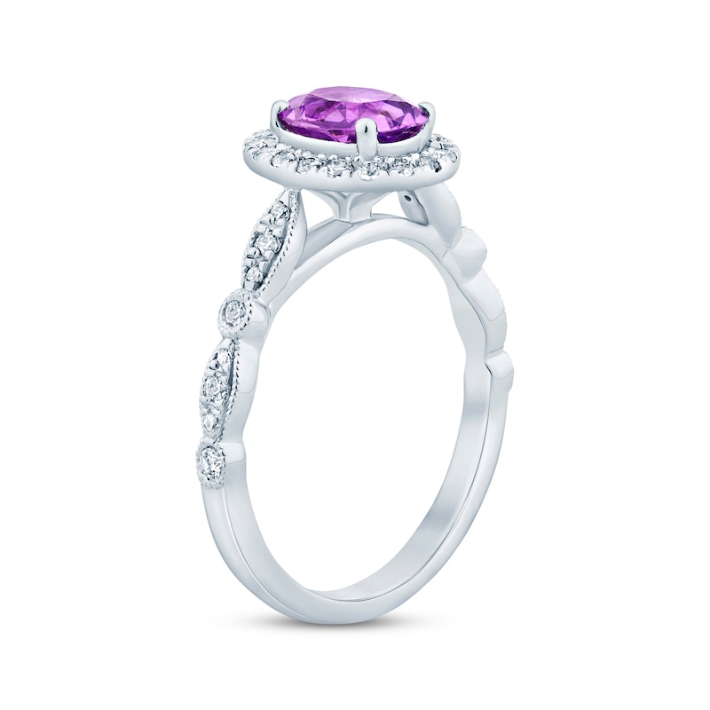 Amethyst & Diamond Oval Halo Engagement Ring 1/3 ct tw Round-cut 14K White Gold