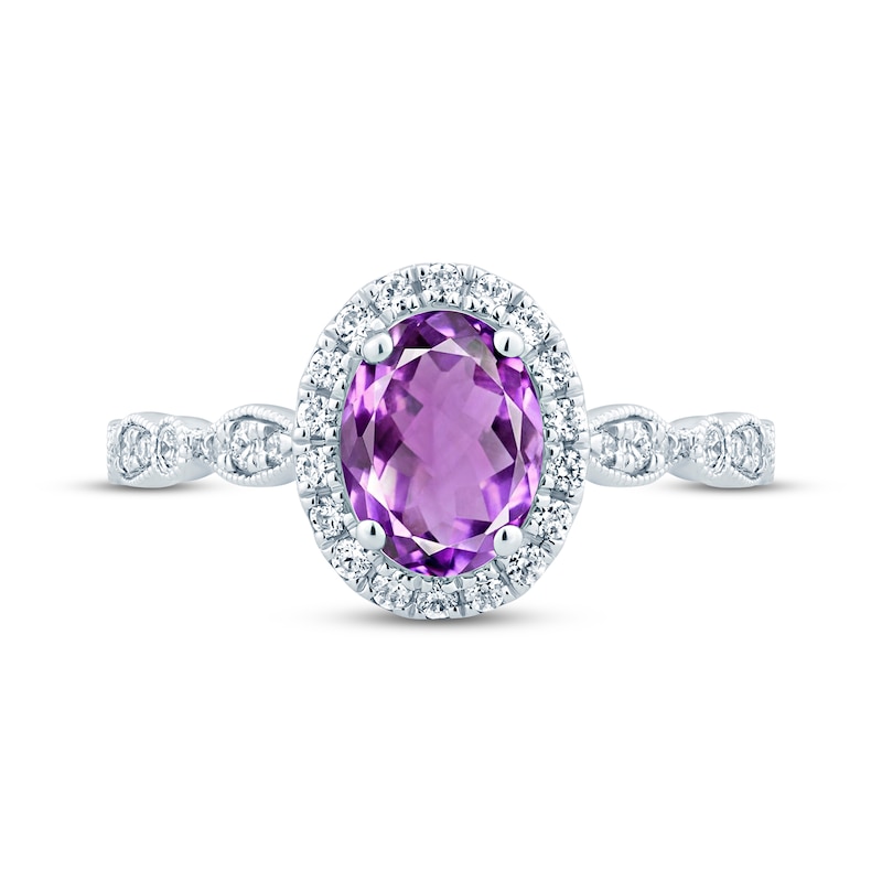 Amethyst & Diamond Oval Halo Engagement Ring 1/3 ct tw Round-cut 14K White Gold