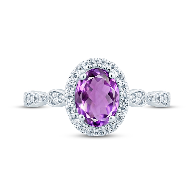 Main Image 3 of Now + Forever Amethyst & Diamond Oval Halo Engagement Ring 1/3 ct tw Round-cut 14K White Gold