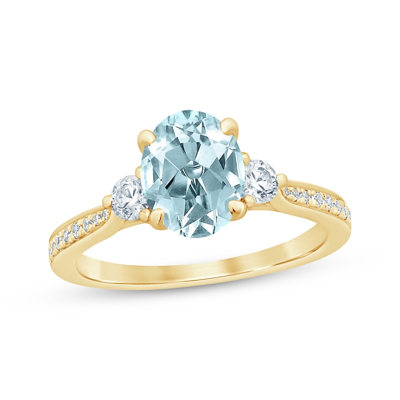 Main Image 1 of Now + Forever Aquamarine & Diamond Oval Engagement Ring 1/3 ct tw Round-cut 14K Yellow Gold