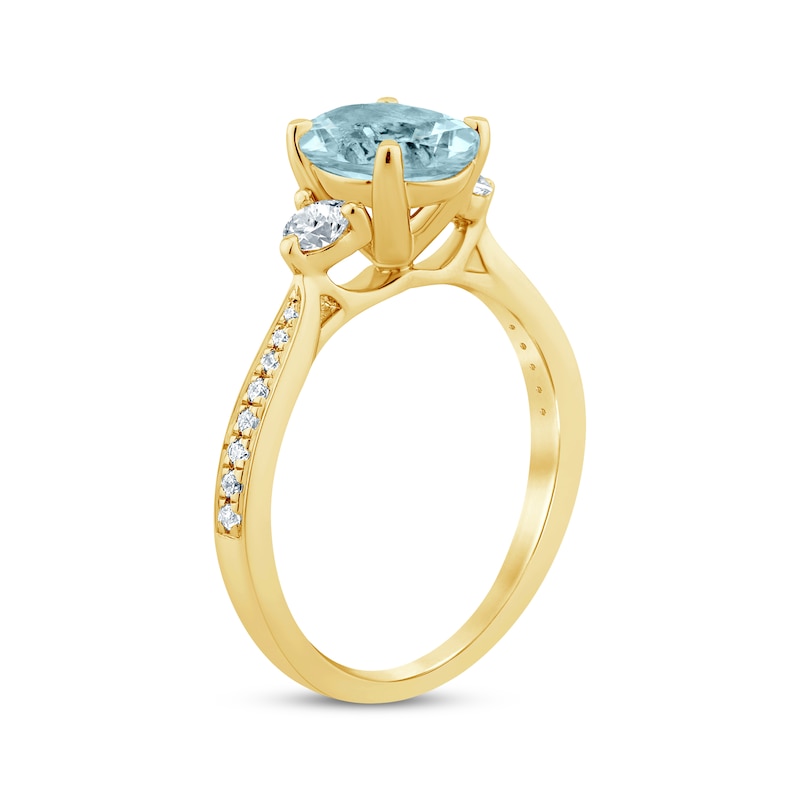 Main Image 2 of Now + Forever Aquamarine & Diamond Oval Engagement Ring 1/3 ct tw Round-cut 14K Yellow Gold
