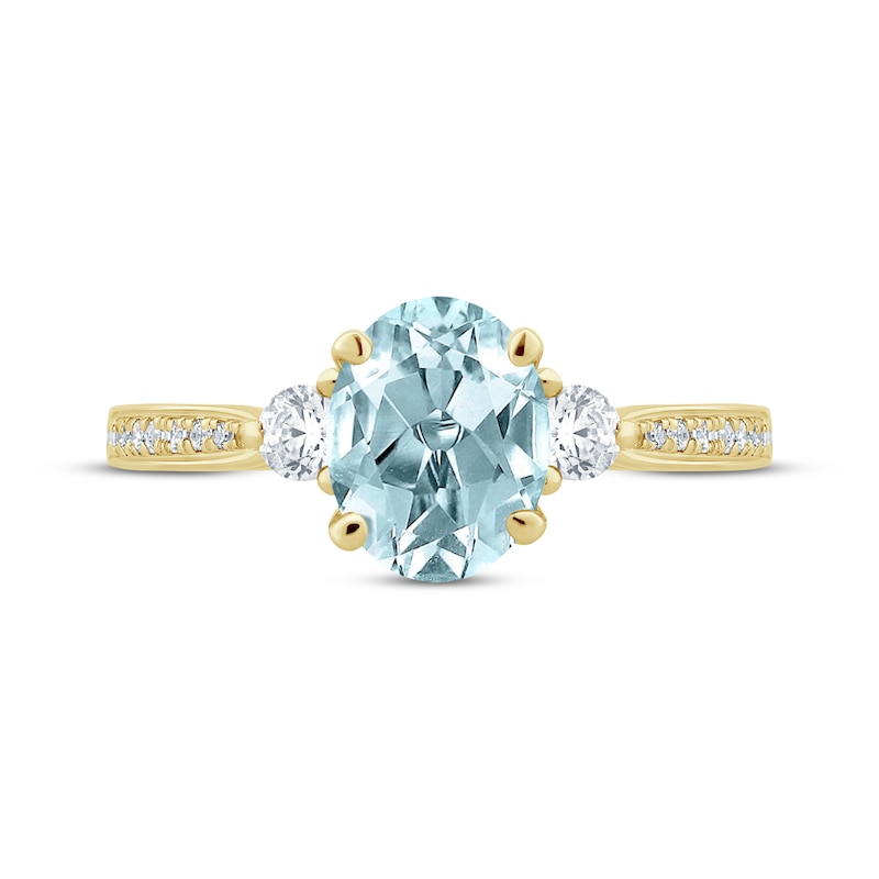 Main Image 3 of Now + Forever Aquamarine & Diamond Oval Engagement Ring 1/3 ct tw Round-cut 14K Yellow Gold