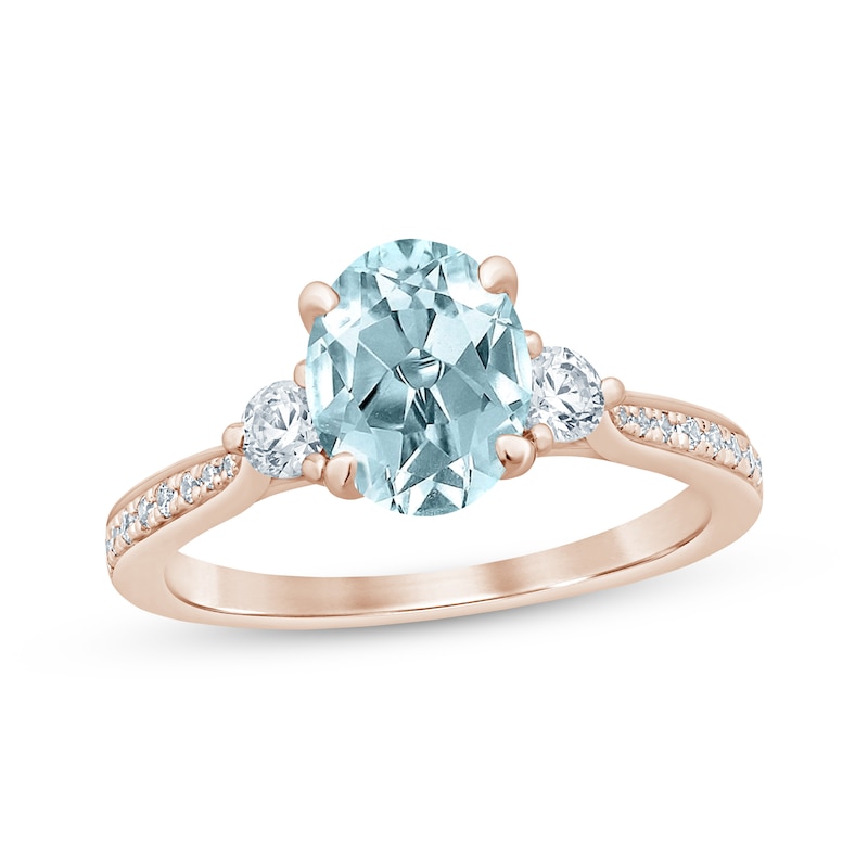 Aquamarine & Diamond Oval Engagement Ring 1/3 ct tw Round-cut 14K Rose Gold