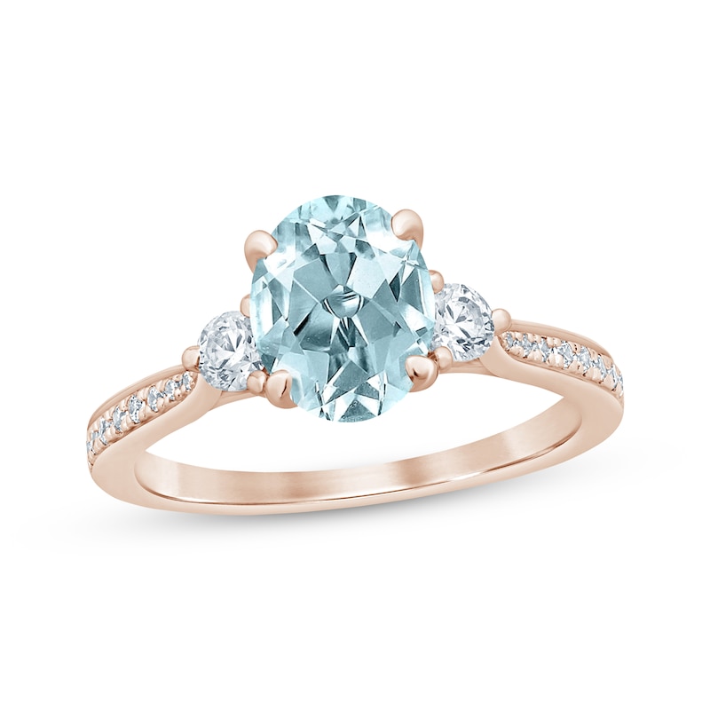Main Image 1 of Now + Forever Aquamarine & Diamond Oval Engagement Ring 1/3 ct tw Round-cut 14K Rose Gold