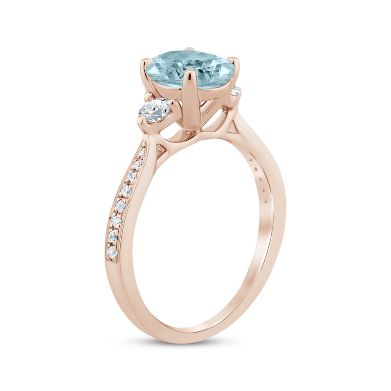 Main Image 2 of Now + Forever Aquamarine & Diamond Oval Engagement Ring 1/3 ct tw Round-cut 14K Rose Gold