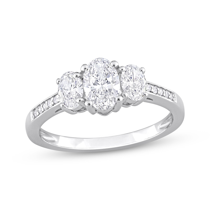 Diamond Three-Stone Engagement Ring 7/8 ct tw Oval & Round-cut 14K ...