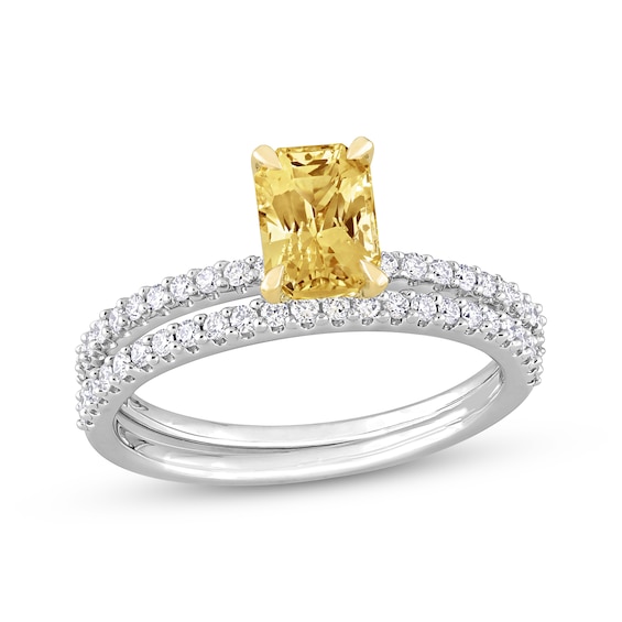 Citrine & Diamond Bridal Set 1/3 ct tw Round-cut 14K White Gold