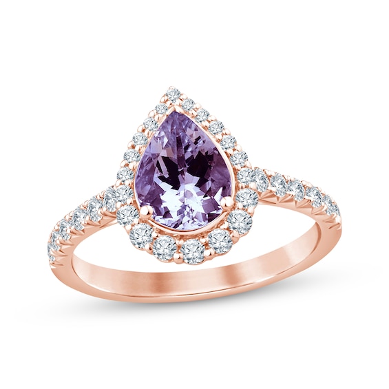Now + Forever Amethyst & Diamond Engagement Ring 1/2 ct tw Pear & Round-cut 10K Rose Gold