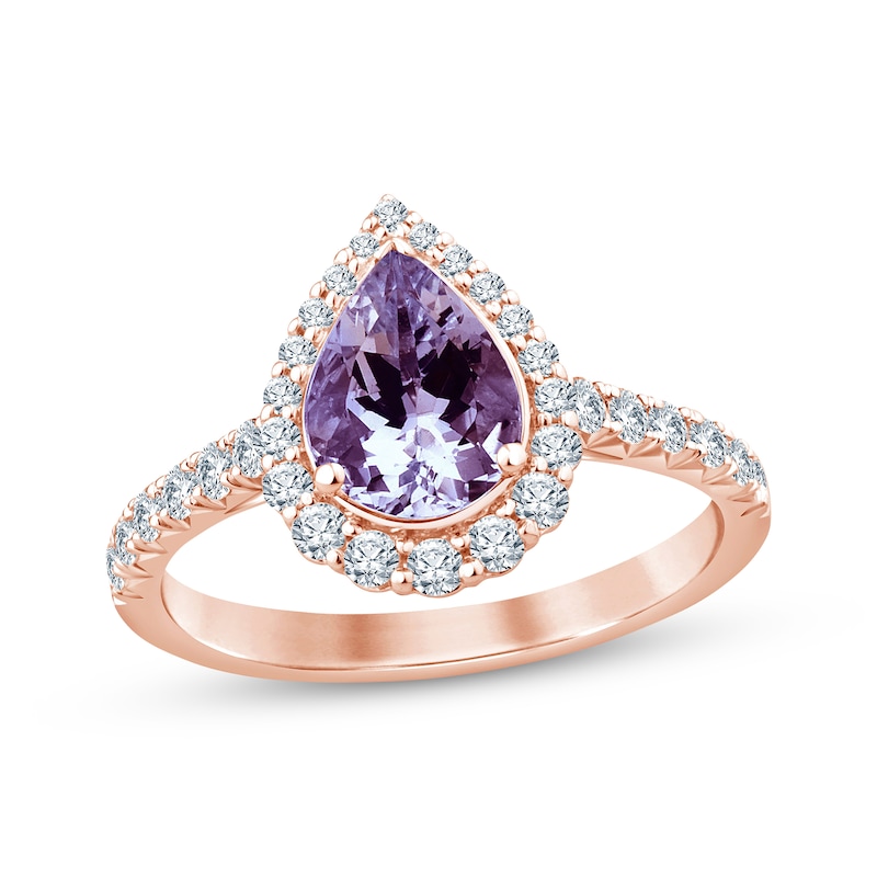 Main Image 1 of Now + Forever Amethyst & Diamond Engagement Ring 1/2 ct tw Pear & Round-cut 10K Rose Gold