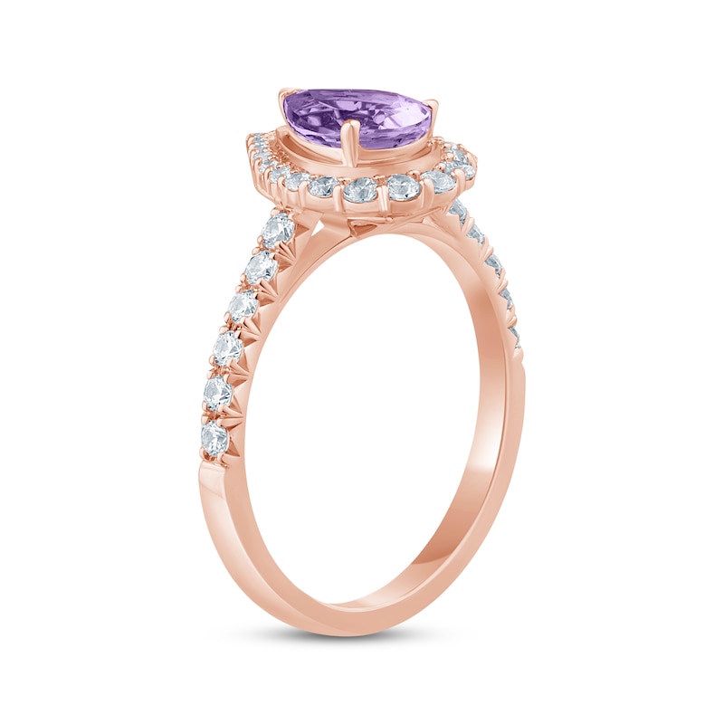 Main Image 2 of Now + Forever Amethyst & Diamond Engagement Ring 1/2 ct tw Pear & Round-cut 10K Rose Gold