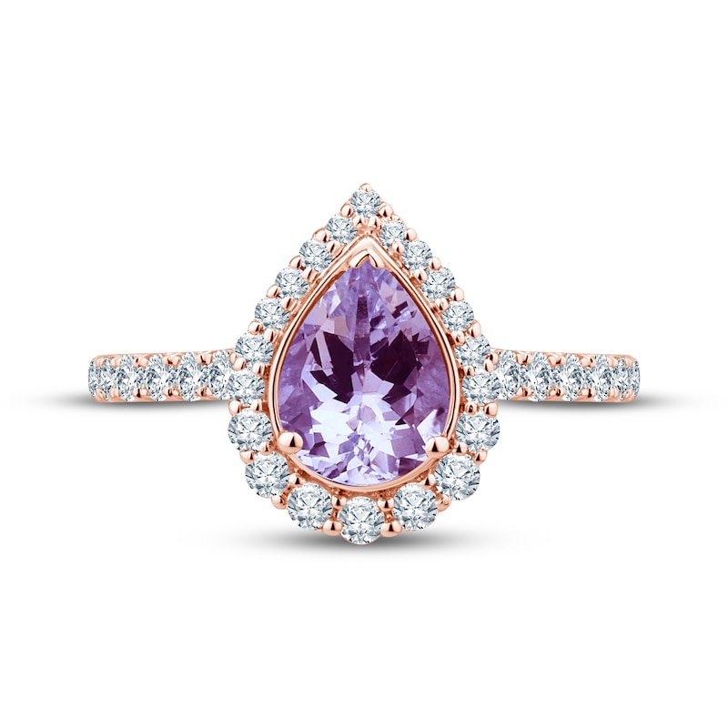 Main Image 3 of Now + Forever Amethyst & Diamond Engagement Ring 1/2 ct tw Pear & Round-cut 10K Rose Gold