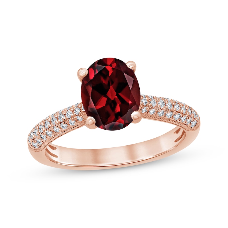 Garnet & Diamond Engagement Ring 1/5 ct tw Oval & Round-cut 10K Rose Gold with 360