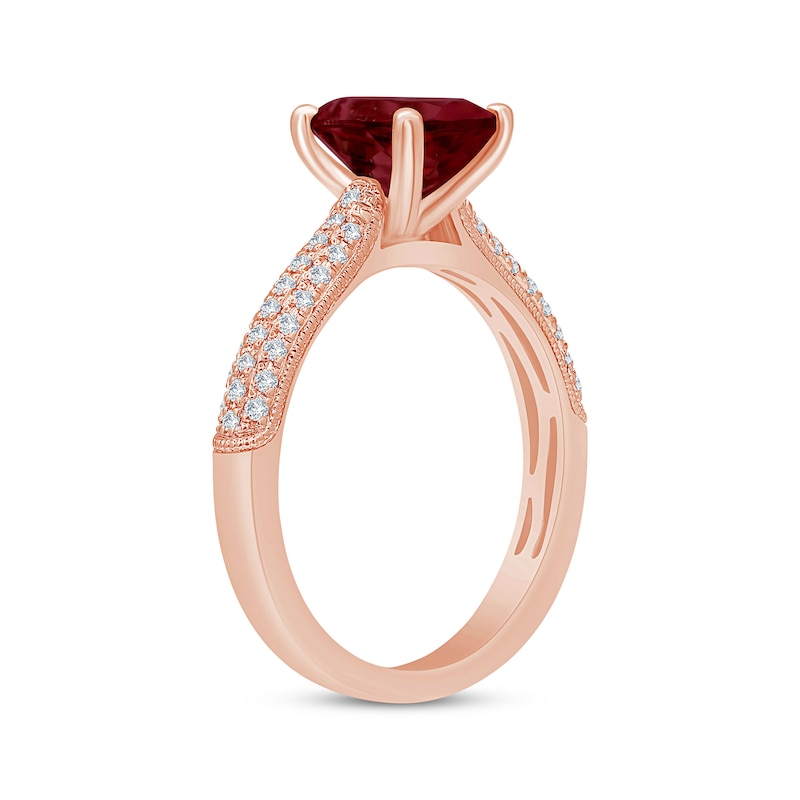 Garnet & Diamond Engagement Ring 1/5 ct tw Oval & Round-cut 10K Rose Gold
