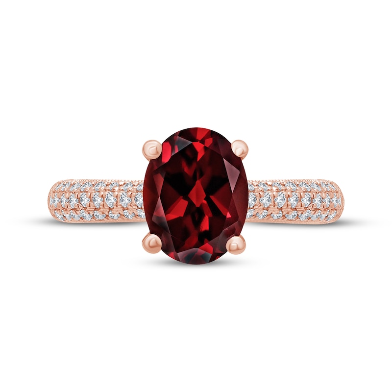 Main Image 3 of Now + Forever Garnet & Diamond Engagement Ring 1/5 ct tw Oval & Round-cut 10K Rose Gold