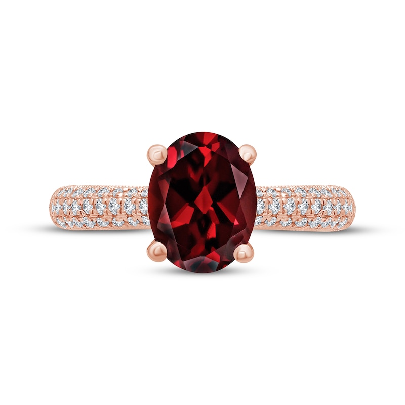 Garnet & Diamond Engagement Ring 1/5 ct tw Oval & Round-cut 10K Rose Gold