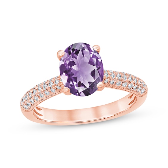 Amethyst & Diamond Engagement Ring 1/5 ct tw Oval & Round-cut 10K Rose Gold