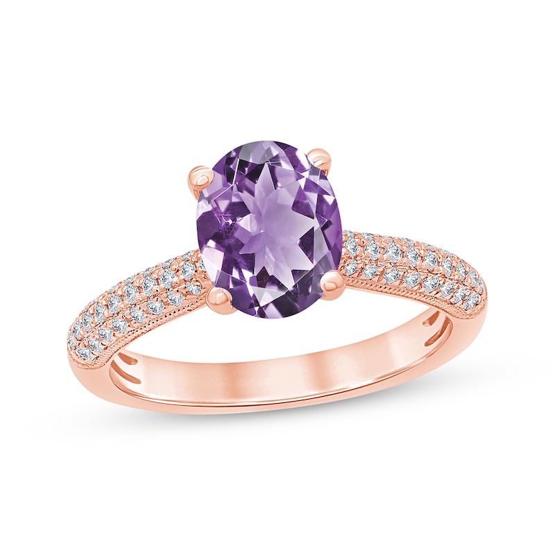 Main Image 1 of Now + Forever Amethyst & Diamond Engagement Ring 1/5 ct tw Oval & Round-cut 10K Rose Gold