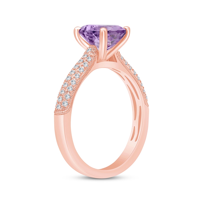 Main Image 2 of Now + Forever Amethyst & Diamond Engagement Ring 1/5 ct tw Oval & Round-cut 10K Rose Gold