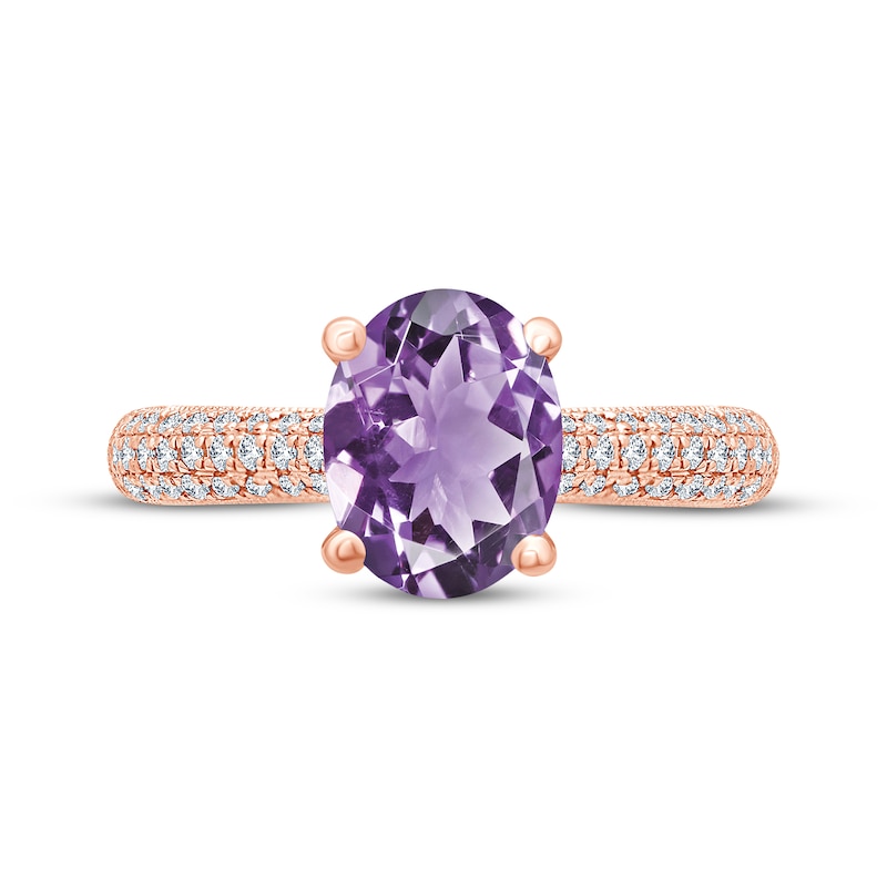 Main Image 3 of Now + Forever Amethyst & Diamond Engagement Ring 1/5 ct tw Oval & Round-cut 10K Rose Gold