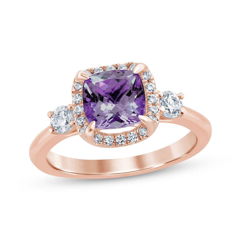 Main Image 1 of Now + Forever Amethyst & Diamond Engagement Ring 3/8 ct tw Cushion & Round-cut 10K Rose Gold