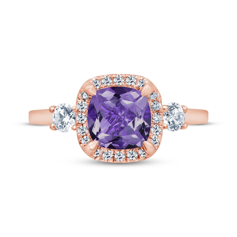 Amethyst & Diamond Engagement Ring 3/8 ct tw Cushion & Round-cut 10K Rose Gold