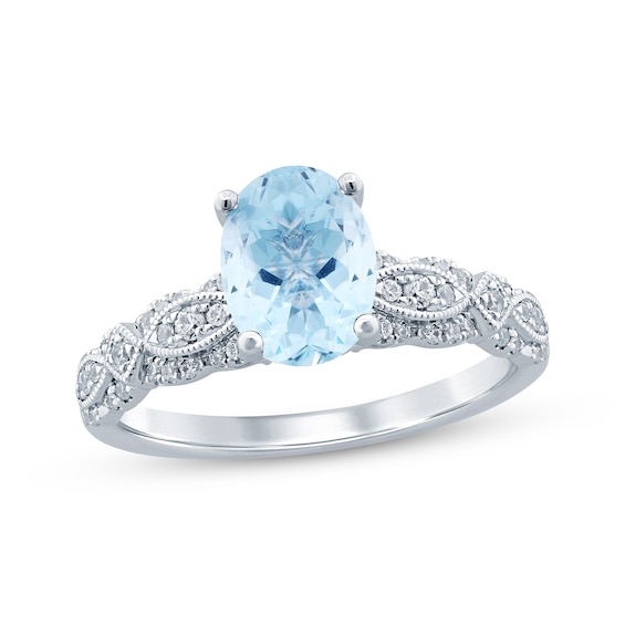 Aquamarine & Diamond Engagement Ring 1/4 ct tw Oval & Round-cut 10K White Gold