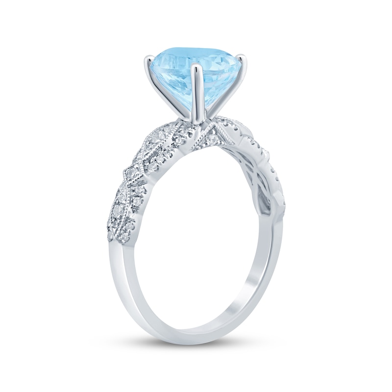 Aquamarine & Diamond Engagement Ring 1/4 ct tw Oval & Round-cut 10K White Gold