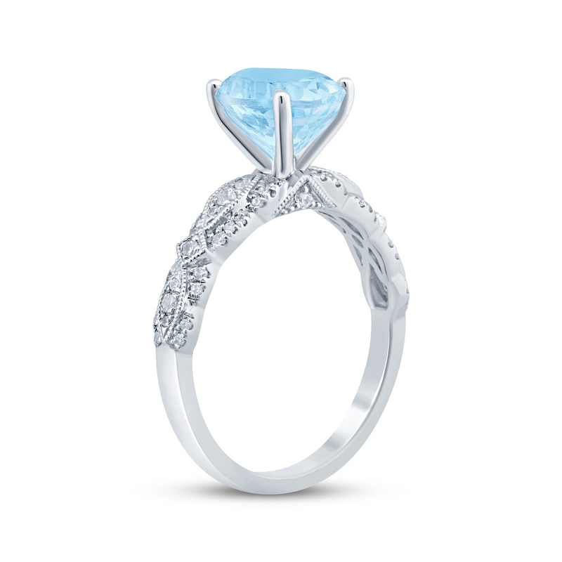 Main Image 2 of Now + Forever Aquamarine & Diamond Engagement Ring 1/4 ct tw Oval & Round-cut 10K White Gold