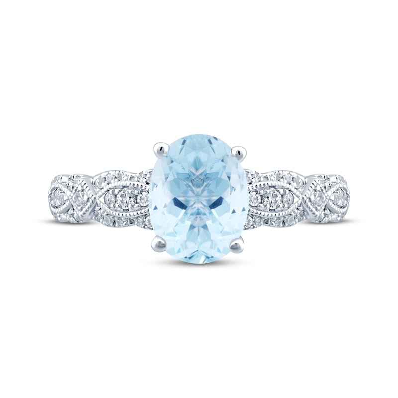 Aquamarine & Diamond Engagement Ring 1/4 ct tw Oval & Round-cut 10K White Gold