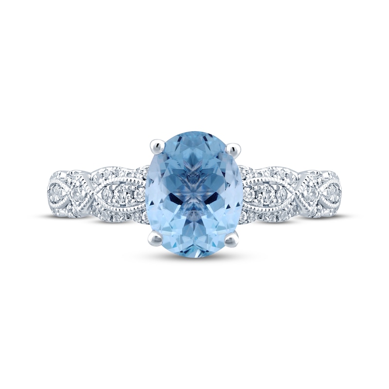 Main Image 4 of Now + Forever Aquamarine & Diamond Engagement Ring 1/4 ct tw Oval & Round-cut 10K White Gold
