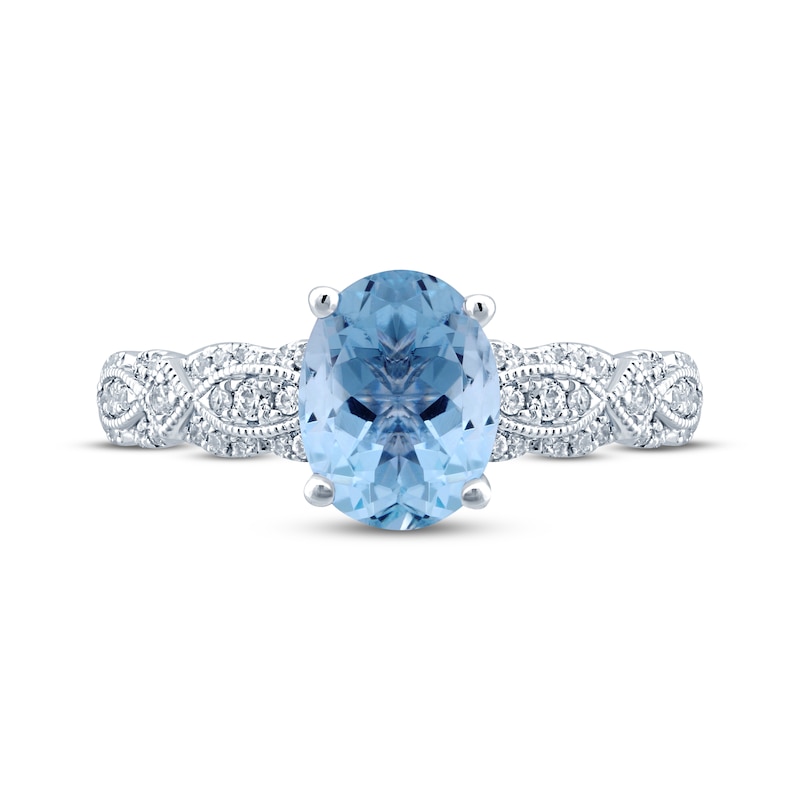 Aquamarine & Diamond Engagement Ring 1/4 ct tw Oval & Round-cut 10K White Gold