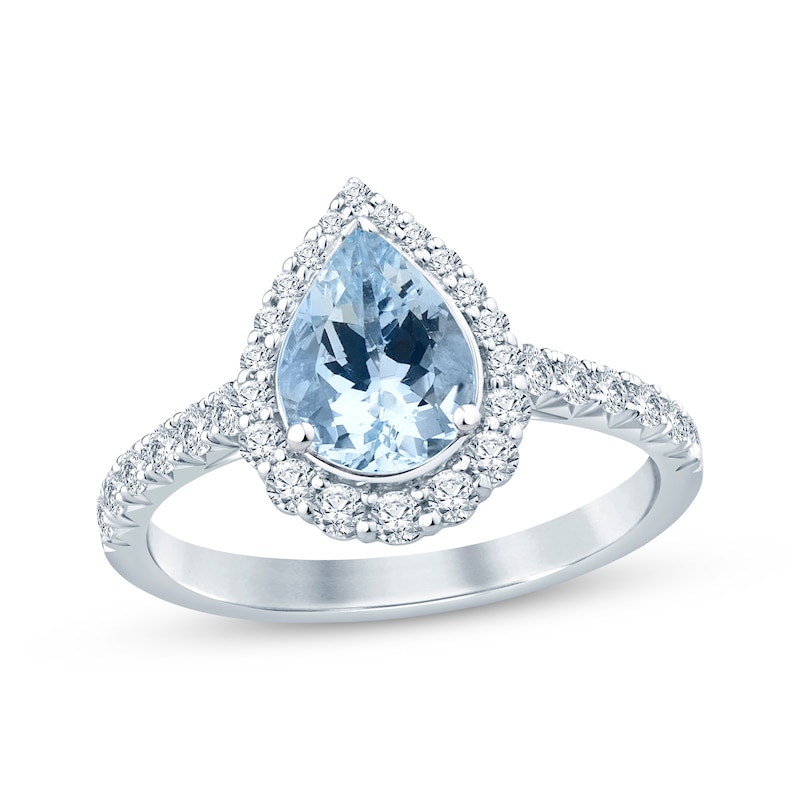 Main Image 1 of Now + Forever Aquamarine & Diamond Engagement Ring 1/2 ct tw Pear & Round-cut 10K White Gold