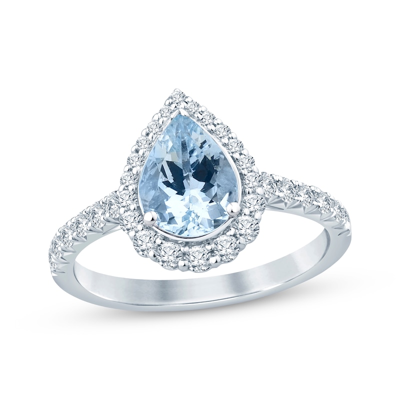 Aquamarine & Diamond Engagement Ring 1/2 ct tw Pear & Round-cut 10K White Gold