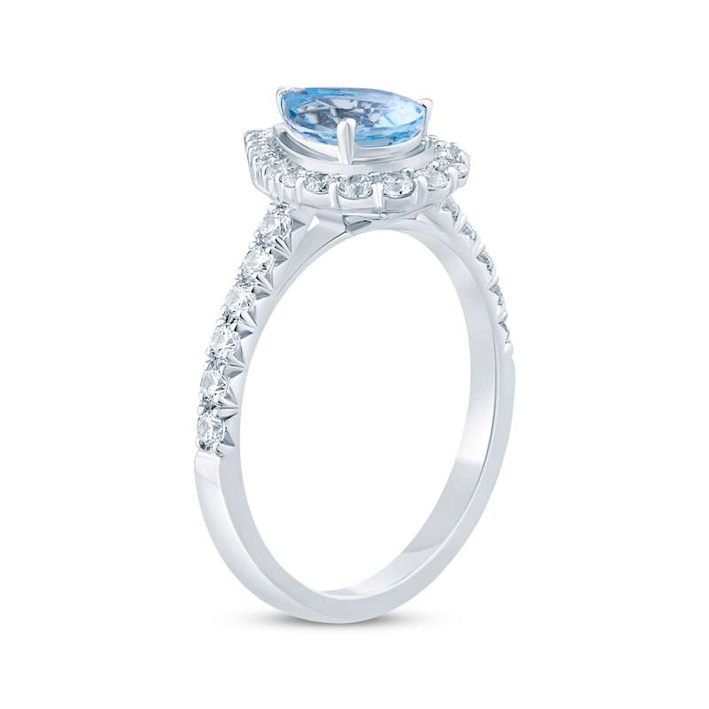 Aquamarine & Diamond Engagement Ring 1/2 ct tw Pear & Round-cut 10K White Gold