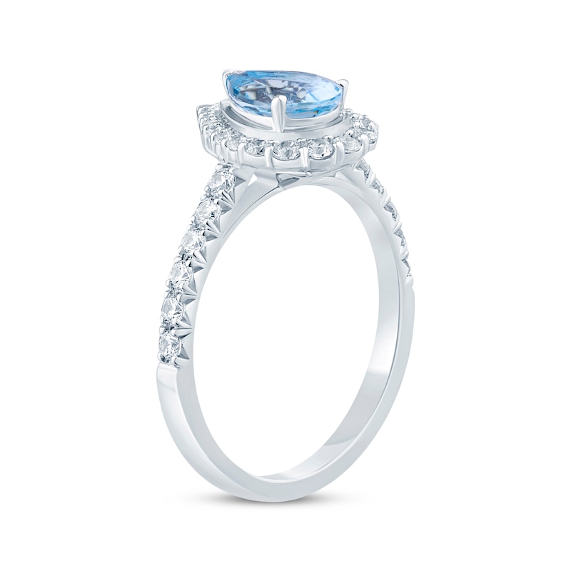 Main Image 2 of Now + Forever Aquamarine & Diamond Engagement Ring 1/2 ct tw Pear & Round-cut 10K White Gold