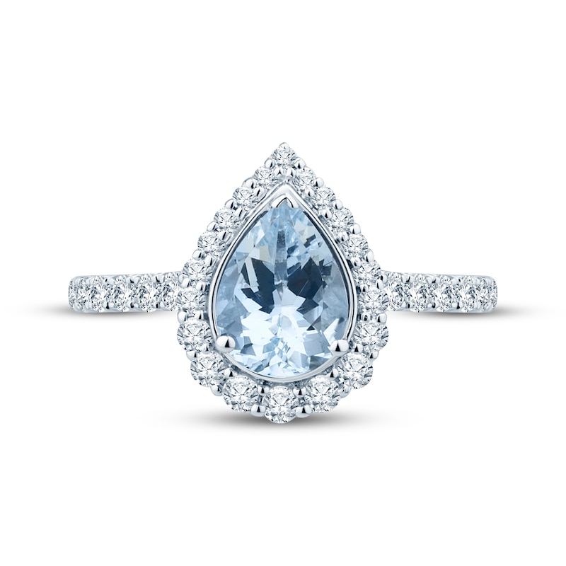 Aquamarine & Diamond Engagement Ring 1/2 ct tw Pear & Round-cut 10K White Gold