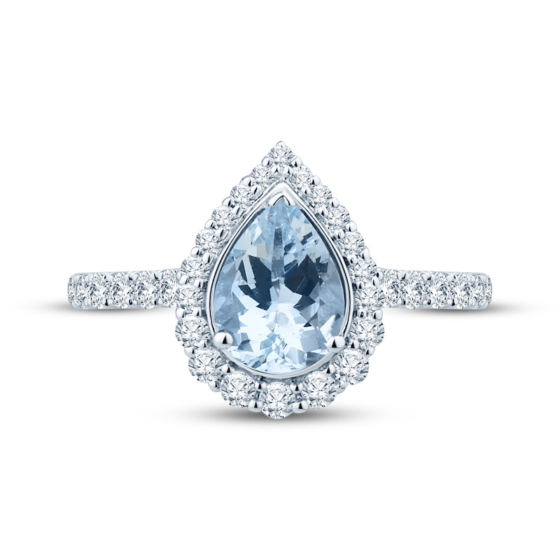 Main Image 3 of Now + Forever Aquamarine & Diamond Engagement Ring 1/2 ct tw Pear & Round-cut 10K White Gold