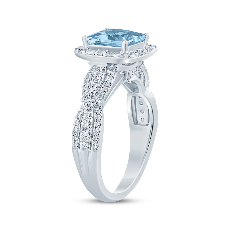 Aquamarine & Diamond Engagement Ring 1/2 ct tw Square-cut, Baguette & Round-cut 10K White Gold