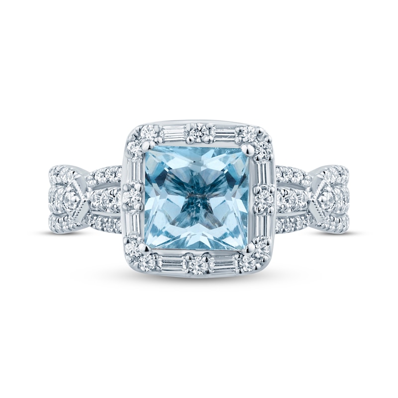 Aquamarine & Diamond Engagement Ring 1/2 ct tw Square-cut, Baguette & Round-cut 10K White Gold
