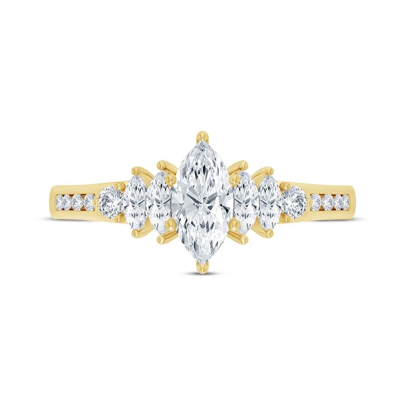 Diamond Engagement Ring 7/8 ct tw Marquise & Round-cut 14K Yellow Gold