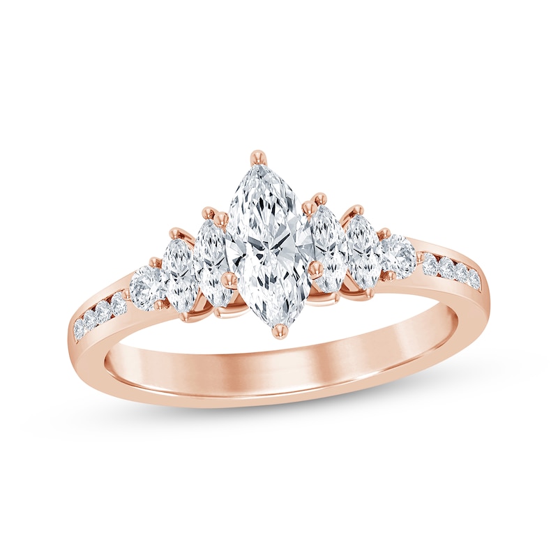 Diamond Engagement Ring 7/8 ct tw Marquise & Round-cut 14K Rose Gold with 360