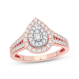 Now + Forever Multi-Diamond Center Pear Engagement Ring 1/3 ct tw Round-cut 10K Rose Gold