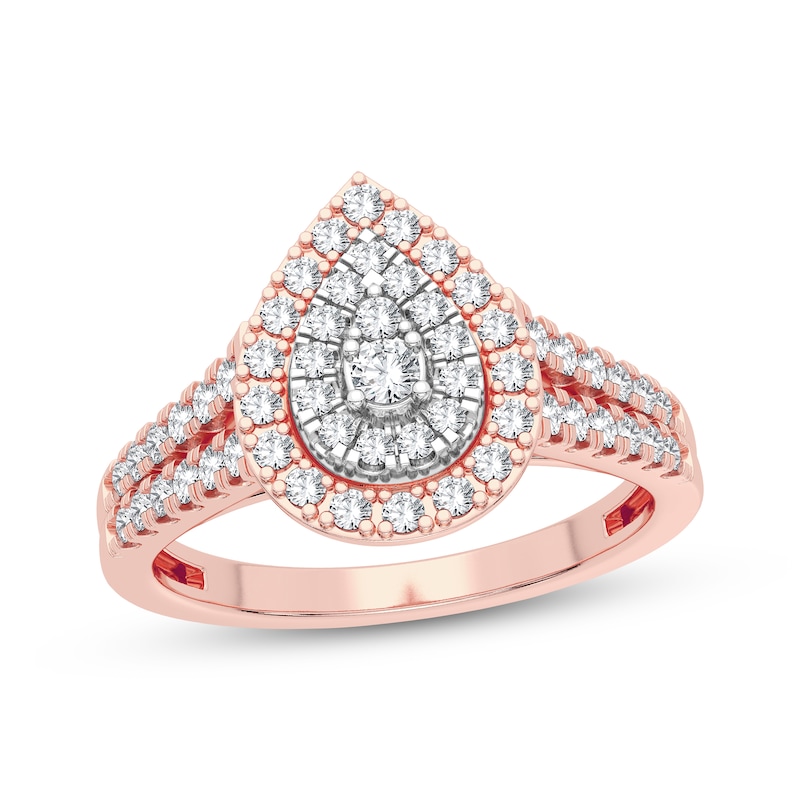 Multi-Diamond Center Pear Engagement Ring 1/3 ct tw Round-cut 10K Rose Gold
