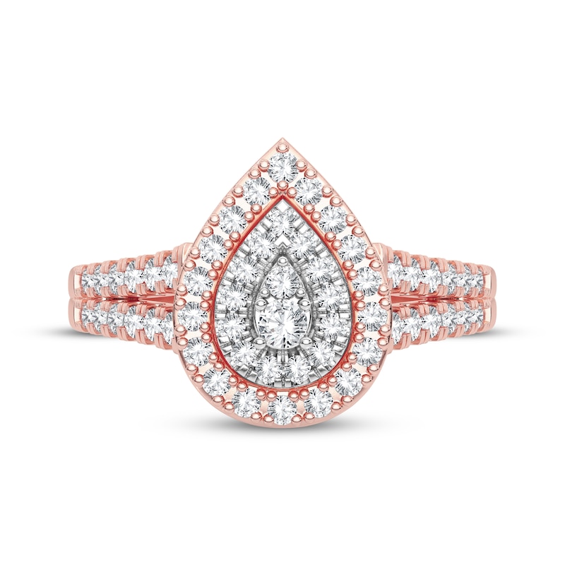Multi-Diamond Center Pear Engagement Ring 1/3 ct tw Round-cut 10K Rose Gold