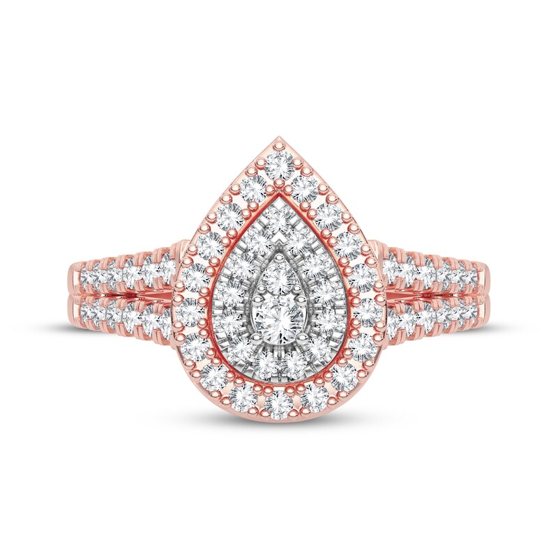 Multi-Diamond Center Pear Engagement Ring 1/3 ct tw Round-cut 10K Rose Gold