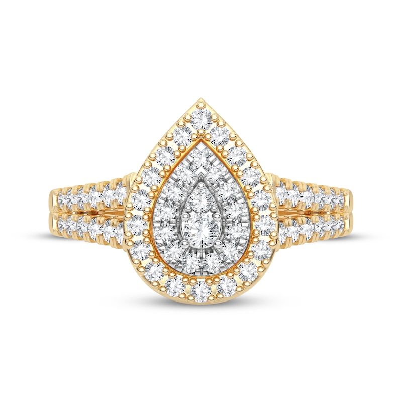 Main Image 3 of Now + Forever Multi-Diamond Center Pear Engagement Ring 1/3 ct tw Round-cut 10K Yellow Gold
